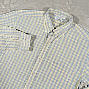 Gustin Shirt Men XL CL Yellow Blue Plaid Check Long Sleeve Button Up Made In USA